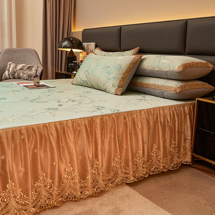 91家纺网 家纺一手货源 找家纺 罗艺轩 2024新款欧式色织大提花床裙凉席 婉沁