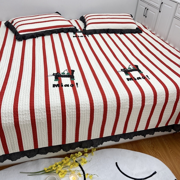 91家纺网 家纺一手货源 找家纺 暖居 2024新款支持定制纯棉榻榻米三件套单件被套农村大炕盖 条纹猫