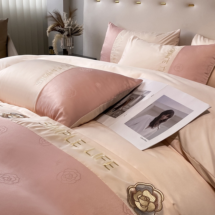 91家纺网 家纺一手货源 找家纺 澳梵 新款水洗真丝刺绣四件套【卢浮之夜】 卢浮之夜-粉玉