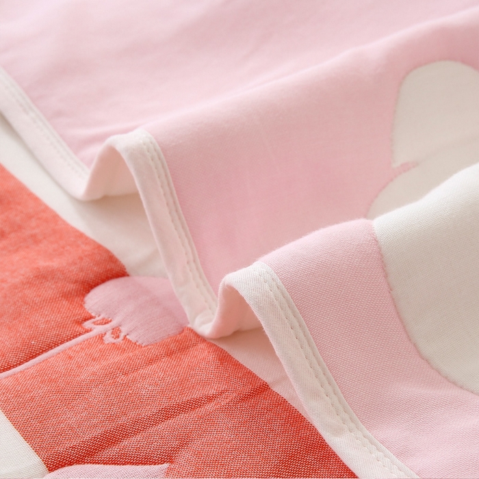 91家纺网 家纺一手货源 找家纺 朴尔家纺-毛巾被 2024年全棉十层纱布加厚儿童盖被毛巾被 云朵兔粉