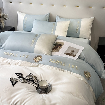 91家纺网 家纺一手货源 找家纺 澳梵 新款水洗真丝刺绣四件套【卢浮之夜】 卢浮之夜-蓝白