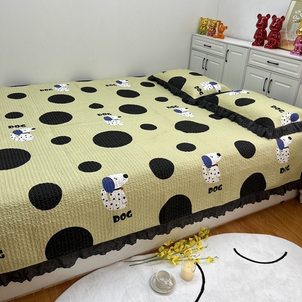 91家纺网 家纺一手货源 找家纺 暖居 2024新款支持定制纯棉榻榻米三件套单件被套农村大炕盖 波点狗绿