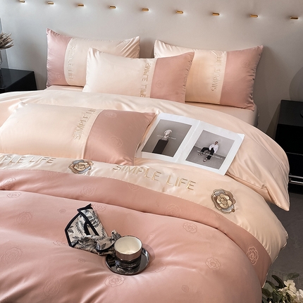 澳梵 新款水洗真丝刺绣四件套【卢浮之夜】 卢浮之夜-粉玉