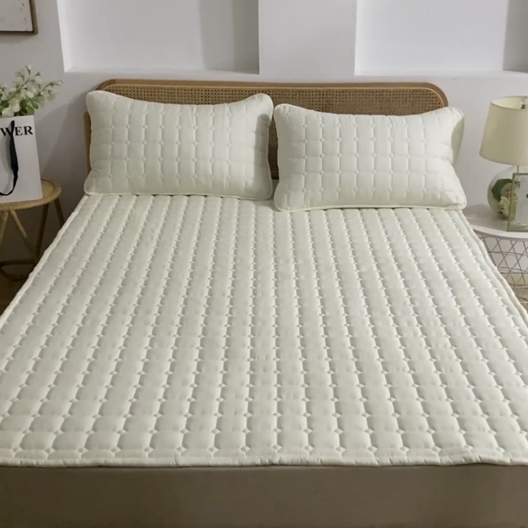 91家纺网 家纺一手货源 找家纺 恋绒家纺 2025升级款水洗棉床褥隔尿防水床垫隔尿垫护理垫床护罩垫子 防水款-奶油色