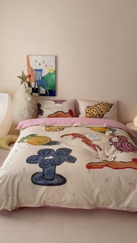 91家纺网 家纺一手货源 找家纺 艾沁家纺 2024新款a版40贡缎数码印花b版40水洗棉四件套-沉睡的马蒂斯场景二