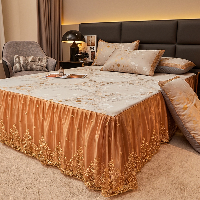 91家纺网 家纺一手货源 找家纺 罗艺轩 2024新款欧式色织大提花床裙凉席 银杏