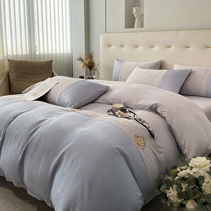 91家纺网 家纺一手货源 找家纺 澳梵 新款水洗真丝刺绣四件套【卢浮之夜】 卢浮之夜-浅灰蓝