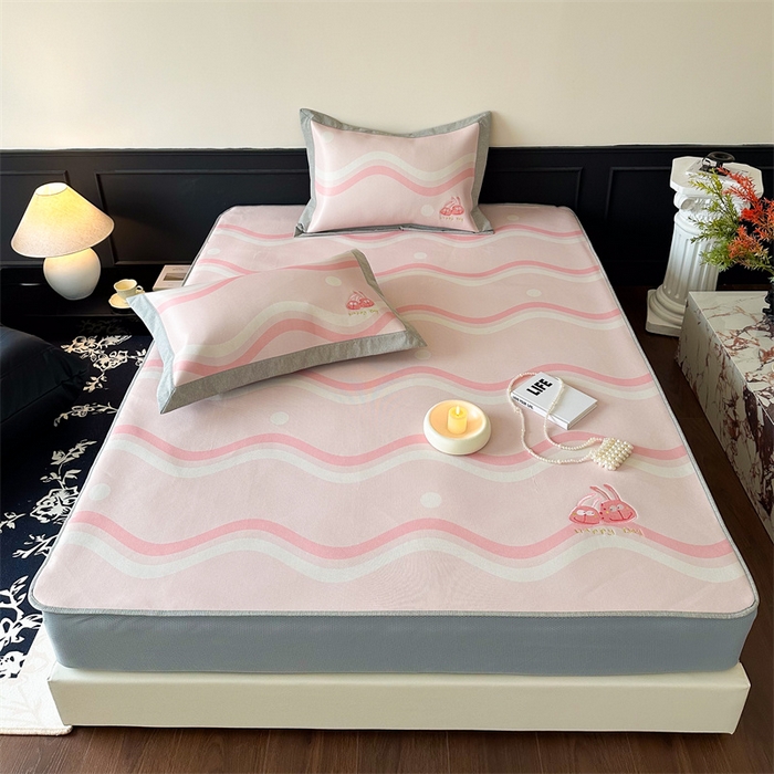 91家纺网 家纺一手货源 找家纺 甜梦 2024新款母婴级7A抗菌养生冰藤席影棚1—床笠款 波浪调皮兔（床笠款）