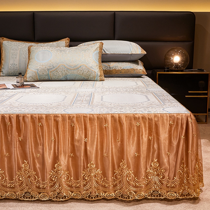 91家纺网 家纺一手货源 找家纺 罗艺轩 2024新款欧式色织大提花床裙凉席 绘梦