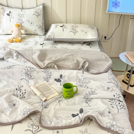 安哆啦 2024新款A类凉感丝冰豆豆夏被冰丝席冰藤席四件套 夏被-空墨