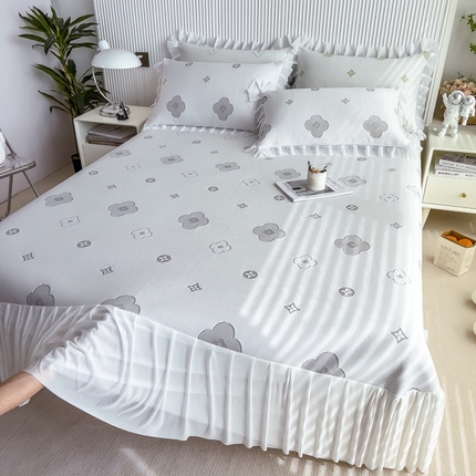 91家纺网 家纺一手货源 找家纺 全季家居 花边凉豆豆床裙款凉席 洛卡花-灰