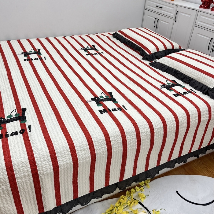 91家纺网 家纺一手货源 找家纺 暖居 2024新款支持定制纯棉榻榻米三件套单件被套农村大炕盖 条纹猫