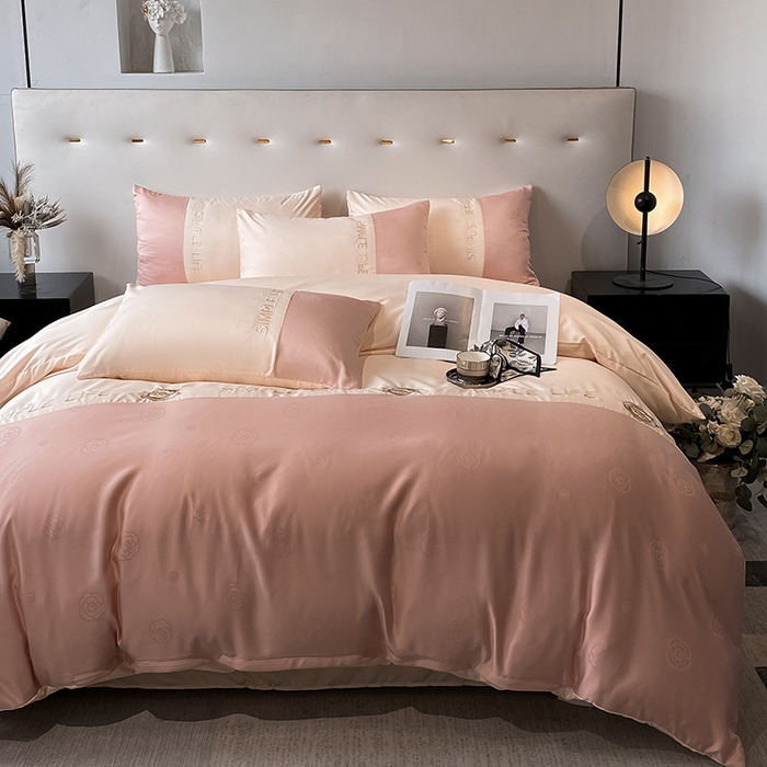 91家纺网 家纺一手货源 找家纺 澳梵 新款水洗真丝刺绣四件套【卢浮之夜】 卢浮之夜-粉玉