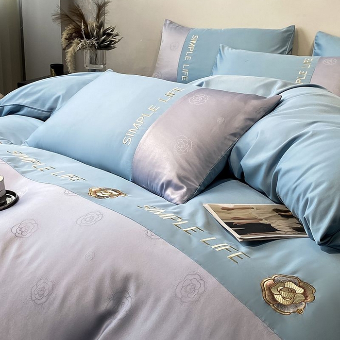 91家纺网 家纺一手货源 找家纺 澳梵 新款水洗真丝刺绣四件套【卢浮之夜】 卢浮之夜-蓝灰