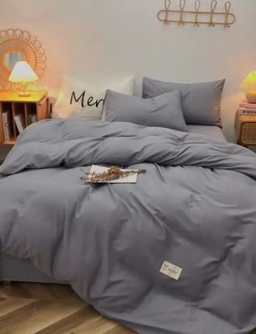 91家纺网 家纺一手货源 找家纺 金泰莱 2025新款全棉四件套长绒棉纯棉四件套纯色四件套 灰色