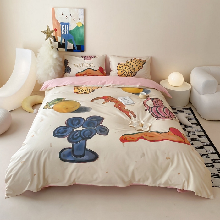 91家纺网 家纺一手货源 找家纺 （总）艾沁家纺 2024新款a版40贡缎数码印花b版40水洗棉四件套汇总-沉睡的马蒂斯