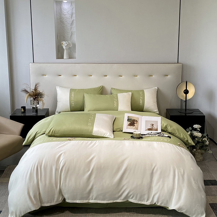 91家纺网 家纺一手货源 找家纺 澳梵 新款水洗真丝刺绣四件套【卢浮之夜】 卢浮之夜-白绿