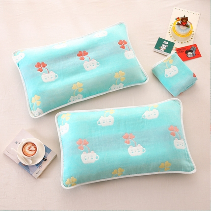 91家纺网 家纺一手货源 找家纺 朴尔家纺-毛巾被 2024新款全棉卡通六层纱布儿童枕套 杯中叶语兰