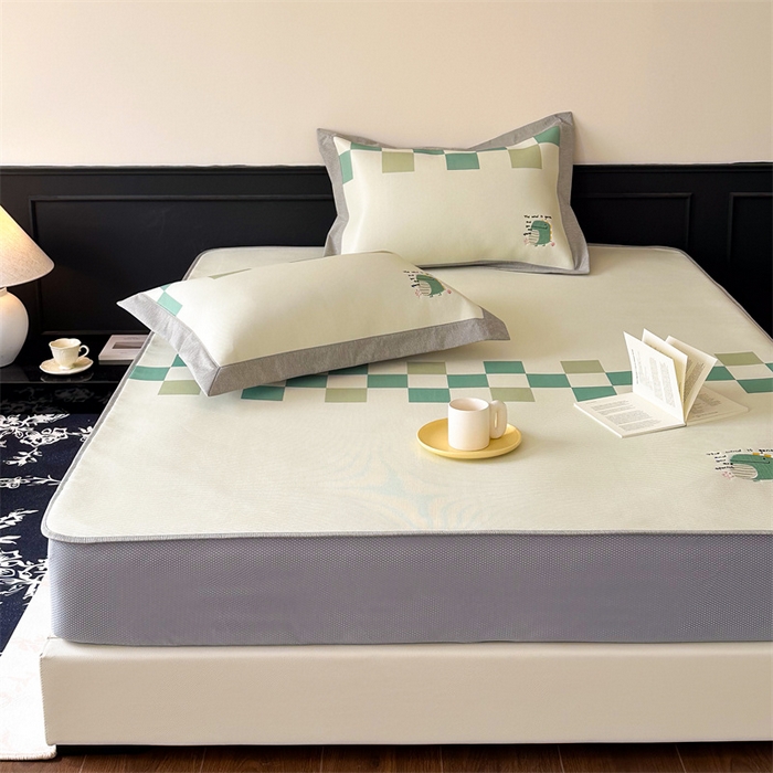 91家纺网 家纺一手货源 找家纺 甜梦 2024新款母婴级7A抗菌养生冰藤席影棚1—床笠款 格子恐龙（床笠款）