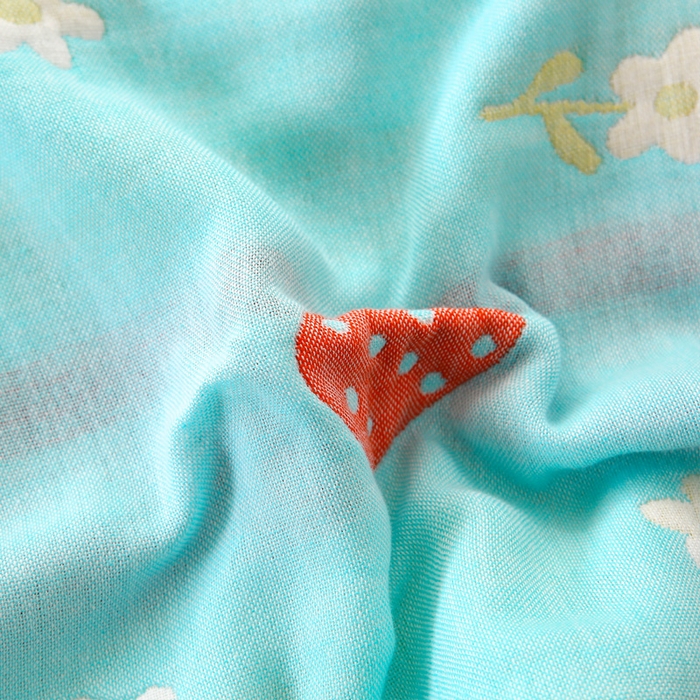 91家纺网 家纺一手货源 找家纺 朴尔家纺-毛巾被 2024新款全棉卡通六层纱布儿童枕套 甜甜草莓蓝