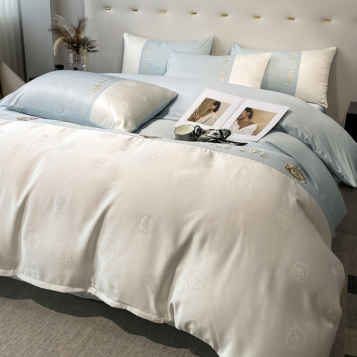 91家纺网 家纺一手货源 找家纺 澳梵 新款水洗真丝刺绣四件套【卢浮之夜】 卢浮之夜-蓝白