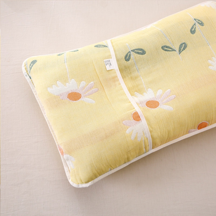 91家纺网 家纺一手货源 找家纺 朴尔家纺-毛巾被 2024新款全棉卡通六层纱布儿童枕套 一米阳光黄