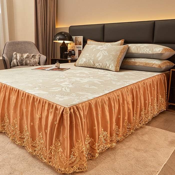 91家纺网 家纺一手货源 找家纺 罗艺轩 2024新款欧式色织大提花床裙凉席 妍艺