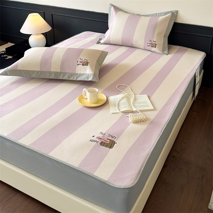 91家纺网 家纺一手货源 找家纺 甜梦 2024新款母婴级7A抗菌养生冰藤席影棚1—床笠款 紫色小河马（床笠款）