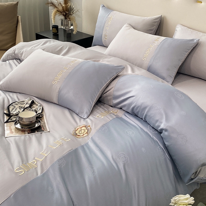 91家纺网 家纺一手货源 找家纺 澳梵 新款水洗真丝刺绣四件套【卢浮之夜】 卢浮之夜-浅灰蓝