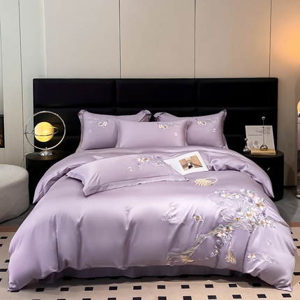 91家纺网 家纺一手货源 找家纺 （总）爱家（原缔乐家纺） 2024新款雪莲天丝刺绣四件套-花漾