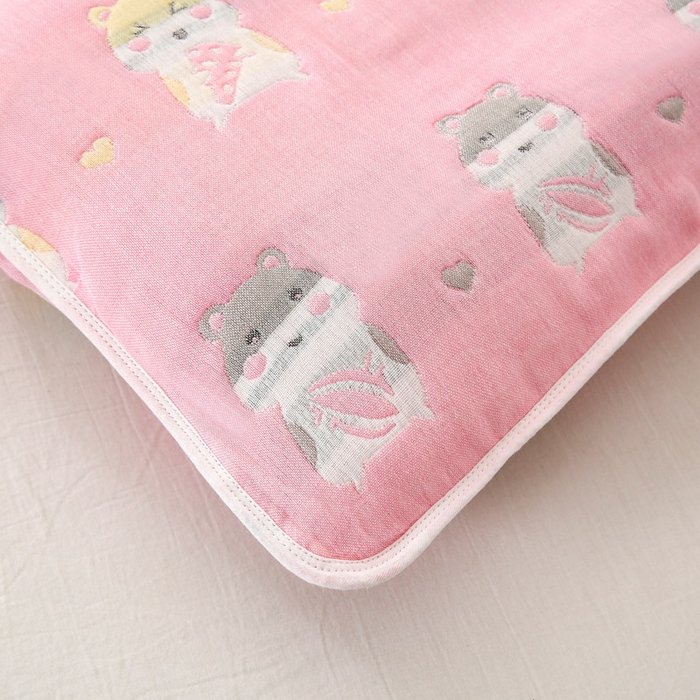 91家纺网 家纺一手货源 找家纺 朴尔家纺-毛巾被 2024新款全棉卡通六层纱布儿童枕套 土拨鼠粉