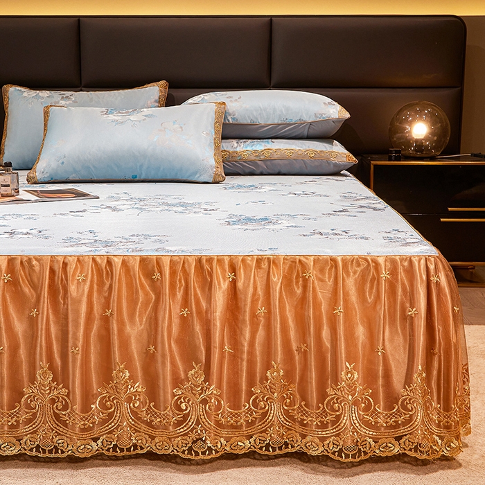 91家纺网 家纺一手货源 找家纺 罗艺轩 2024新款欧式色织大提花床裙凉席 情依