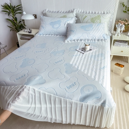 91家纺网 家纺一手货源 找家纺 全季家居 花边凉豆豆床裙款凉席 简兮熊-蓝