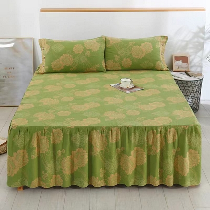 91家纺网 家纺一手货源 找家纺 双层纱家居  2024新款床笠三件套 国色天香禄