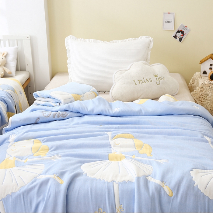 91家纺网 家纺一手货源 找家纺 朴尔家纺-毛巾被 2024年全棉十层纱布加厚儿童盖被毛巾被 爱跳舞的姑娘兰