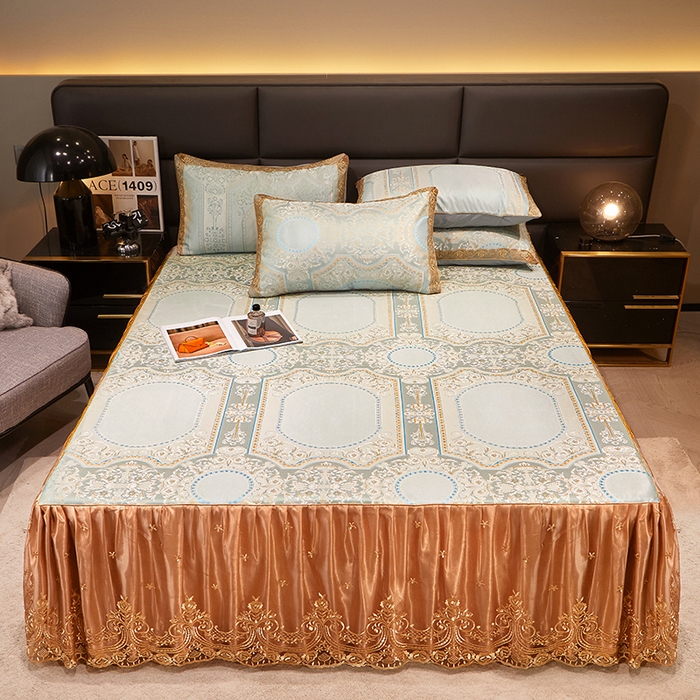 91家纺网 家纺一手货源 找家纺 罗艺轩 2024新款欧式色织大提花床裙凉席 绘梦