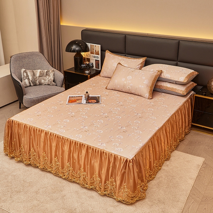 91家纺网 家纺一手货源 找家纺 罗艺轩 2024新款欧式色织大提花床裙凉席 寻微