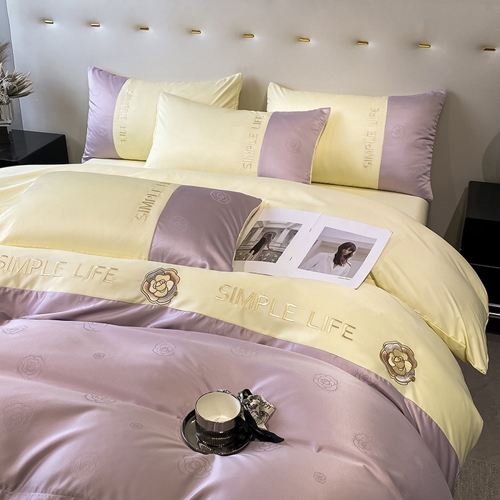 91家纺网 家纺一手货源 找家纺 澳梵 新款水洗真丝刺绣四件套【卢浮之夜】 卢浮之夜-紫黄