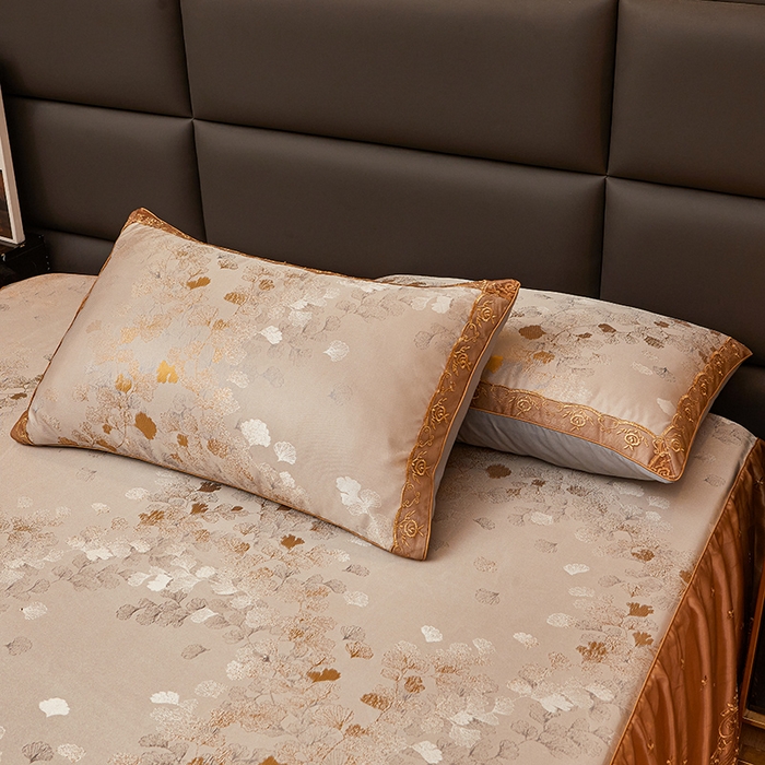 91家纺网 家纺一手货源 找家纺 罗艺轩 2024新款欧式色织大提花床裙凉席 银杏