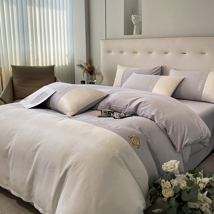 91家纺网 家纺一手货源 找家纺 澳梵 新款水洗真丝刺绣四件套【卢浮之夜】 卢浮之夜-紫白