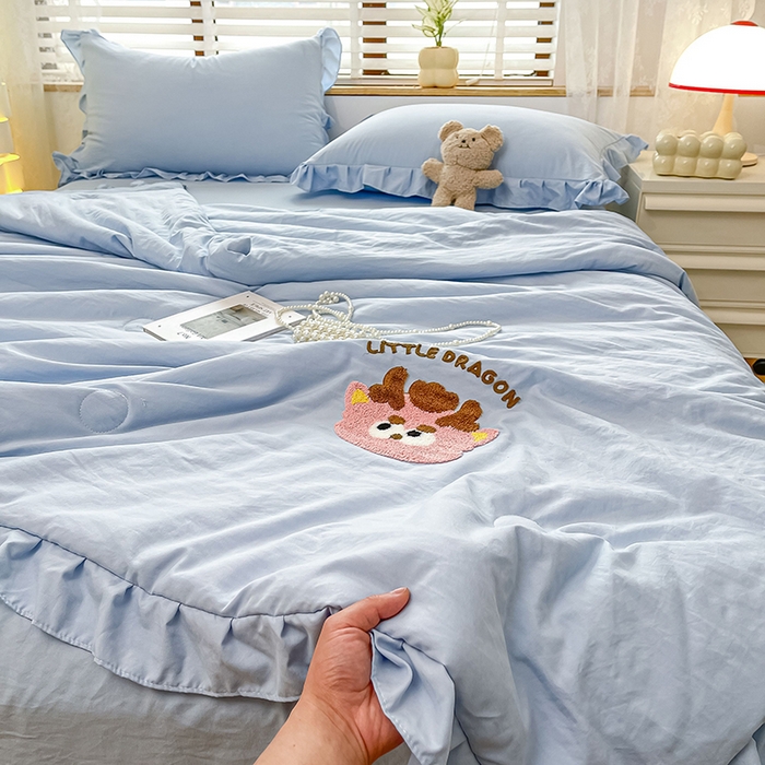 91家纺网 家纺一手货源 找家纺 （总）宜家坊2024新款韩系花边ins风水洗棉夏被四件套