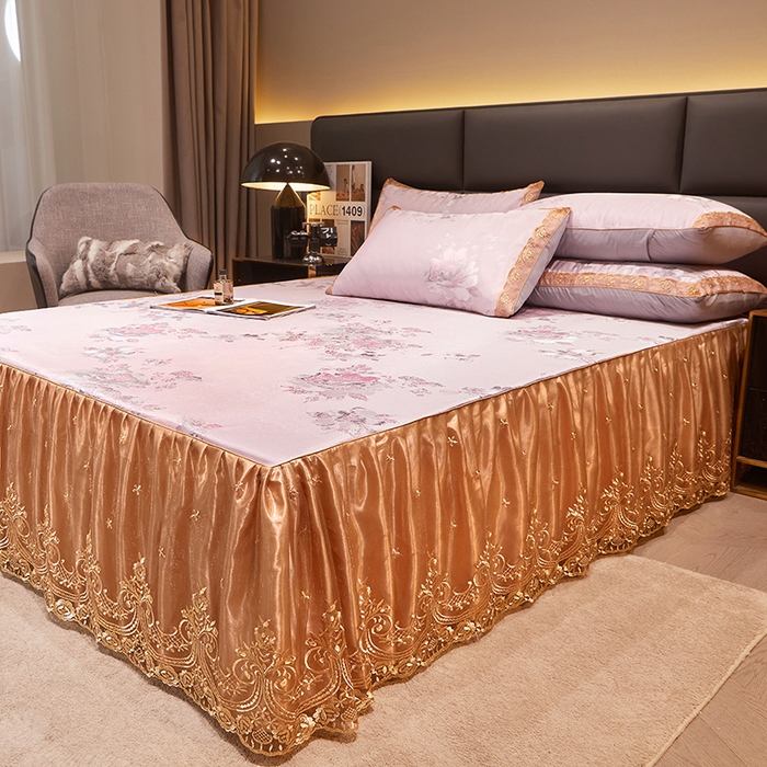 91家纺网 家纺一手货源 找家纺 罗艺轩 2024新款欧式色织大提花床裙凉席 紫萱