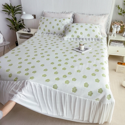 91家纺网 家纺一手货源 找家纺 全季家居 花边凉豆豆床裙款凉席 瑕花-绿