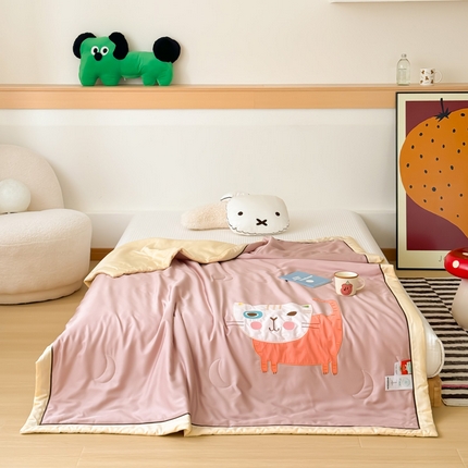 喜多兔儿童家纺 2024新款莫代尔夏被空调被-萌宝宝系列 豆沙色小猫甜甜
