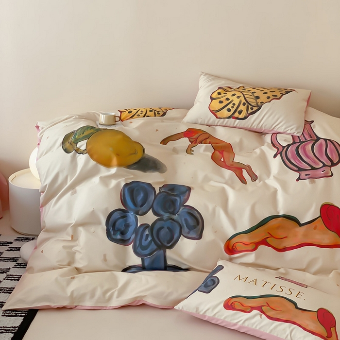 91家纺网 家纺一手货源 找家纺 艾沁家纺 2024新款a版40贡缎数码印花b版40水洗棉四件套-沉睡的马蒂斯场景二