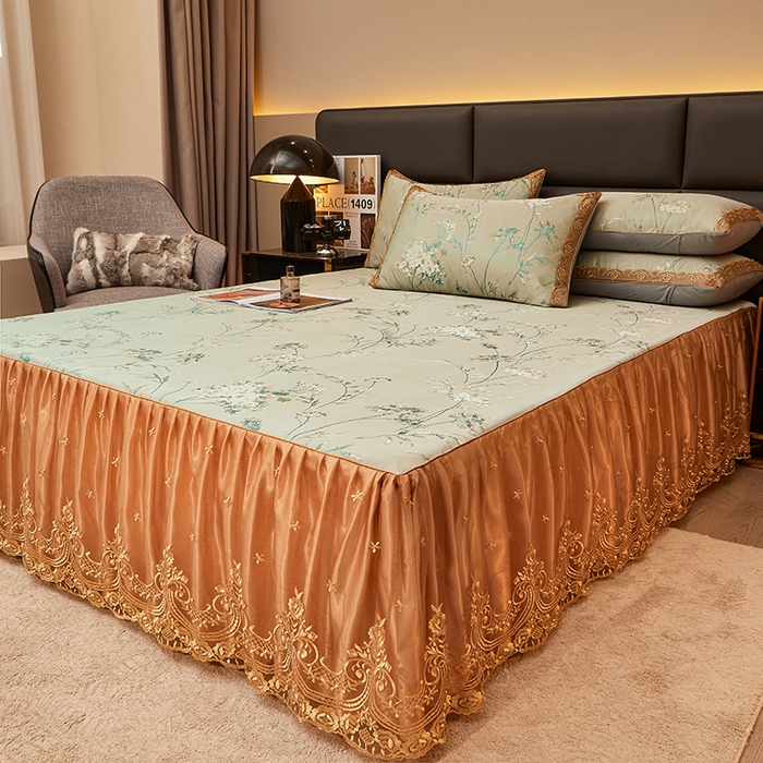 91家纺网 家纺一手货源 找家纺 罗艺轩 2024新款欧式色织大提花床裙凉席 婉沁