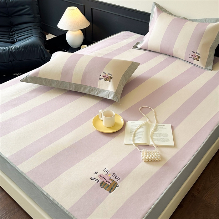 91家纺网 家纺一手货源 找家纺 甜梦 2024新款母婴级7A抗菌养生冰藤席影棚1—床笠款 紫色小河马（床笠款）