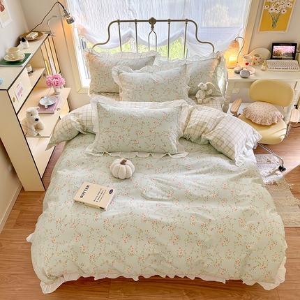 91家纺网 家纺一手货源 找家纺 （总）瑞莱 2024新款13372全棉印花韩版花边四件套