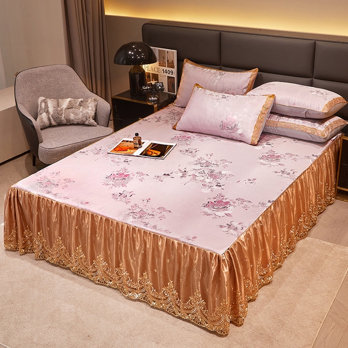 91家纺网 家纺一手货源 找家纺 罗艺轩 2024新款欧式色织大提花床裙凉席 紫萱