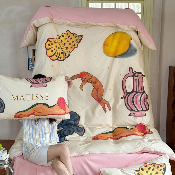 91家纺网 家纺一手货源 找家纺 艾沁家纺 2024新款a版40贡缎数码印花b版40水洗棉四件套-沉睡的马蒂斯场景一